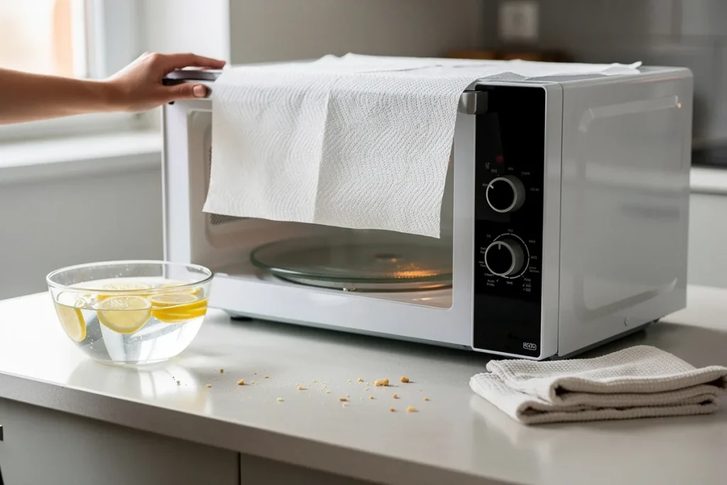Kaip visada turėti nepriekaištingai švarų mikrobangų krosnelę: sugeriamo popieriaus triukas