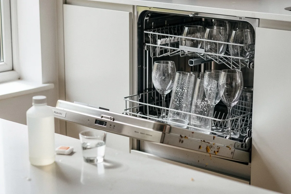 Kodėl indaplovė palieka baltas dėmes ant stiklinių – ir kaip tai išspręsti