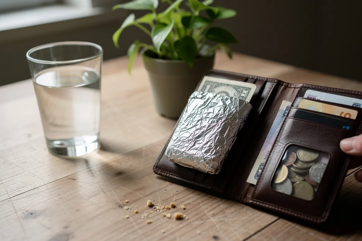 Vienas doleris suvyniotas į aliuminio foliją piniginėje: kam tai skirta ir kada tai daryti